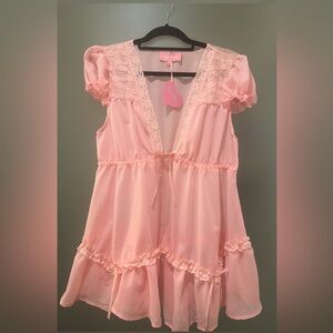 NWT Dolls Kill Sugar Thrillz Lacey Sheer Pink Slow Mornings Babydoll Sleep Gown
